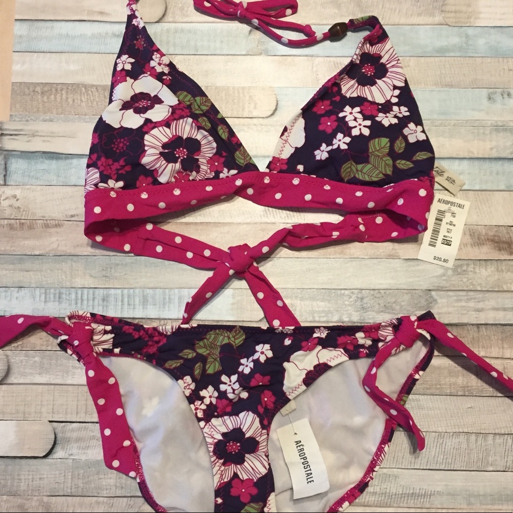 NWT Aeropostale Floral Mod Polka Dot Print Bikini